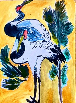 Deux grues dans la lumière, aquarelle