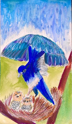 « Paternité » crayon à l’huile et aquarelle