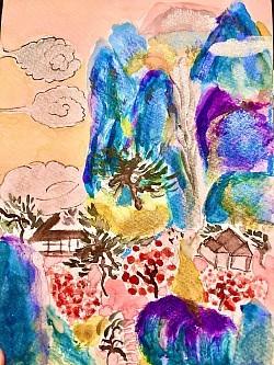 Paysage montagneux, Aquarelle