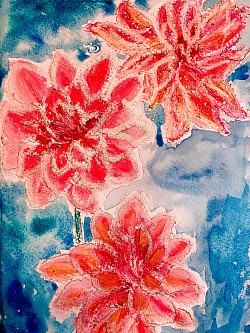 Pastel à l’huile et lavis à l’aquarelle : « des fleurs et des étoiles » A5