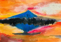 Pastel à l’huile, vue du Mont Fuji au lever, A4