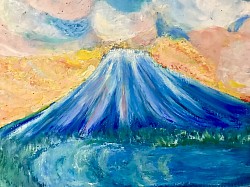 Mont Fuji, peinture à l'huile, pastel